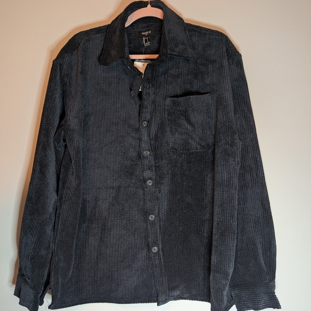 NWT Forever 21 Men's Navy Blue Corduroy Shirt Jacket Oversized Size Small